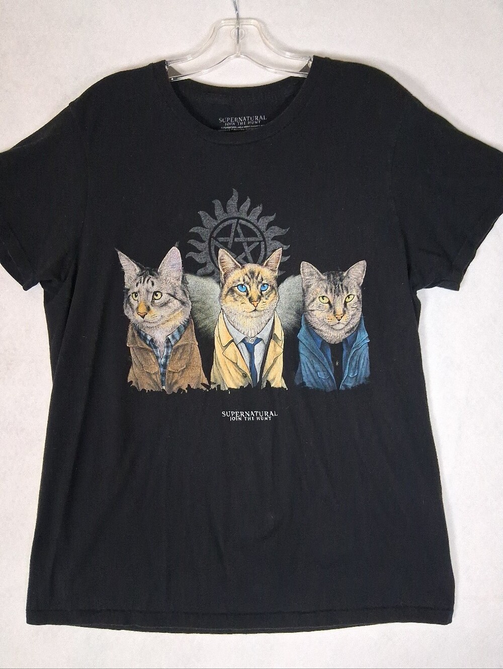 Supernatural Sam Dean Castiel As Cats T-shirt Womens L Join The Hunt Jenny Parks